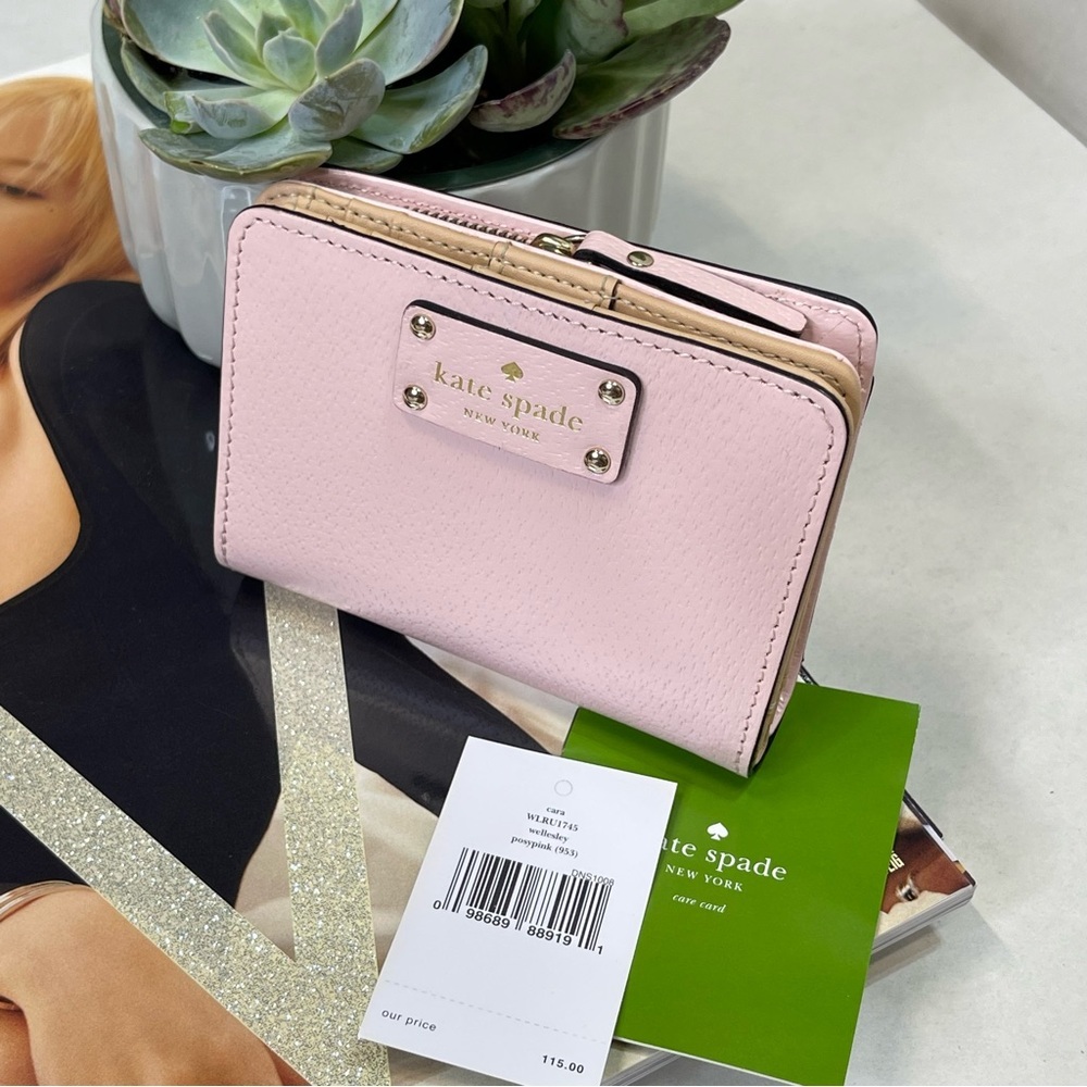 (new+tag) Kate Spade Cara medium wallet color posypink, leather material